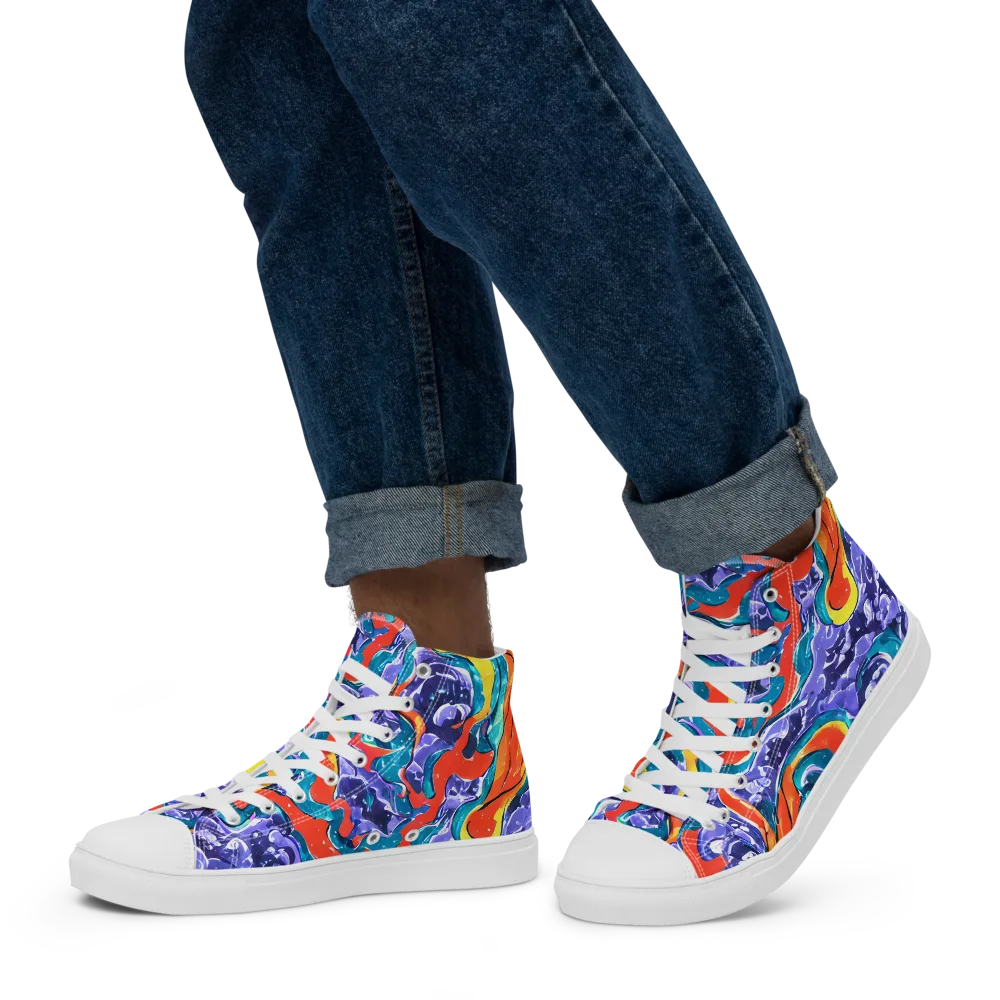 Galactic Waves on Men's High Top Canvas Shoes — Left