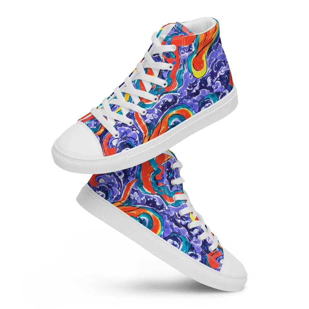 Galactic Waves on Women's High Top Canvas Shoes — Front