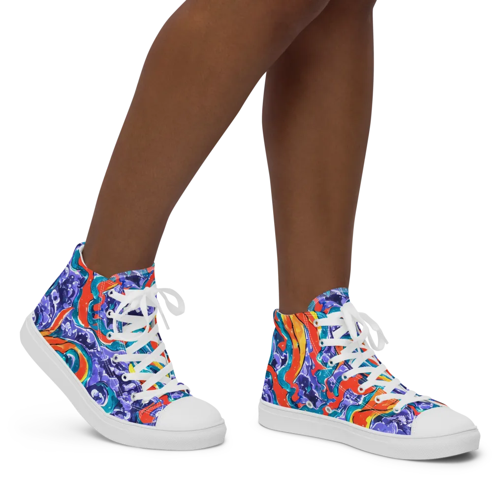 Galactic Waves on Women's High Top Canvas Shoes — Right