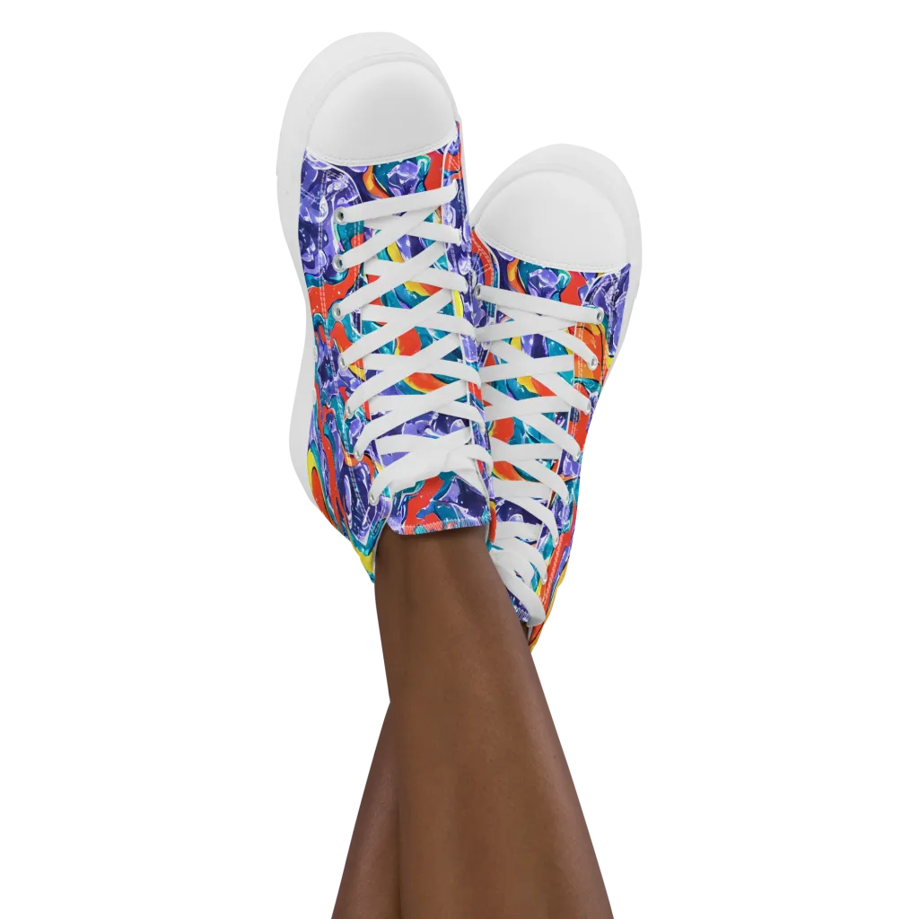 Galactic Waves on Women's High Top Canvas Shoes — Front