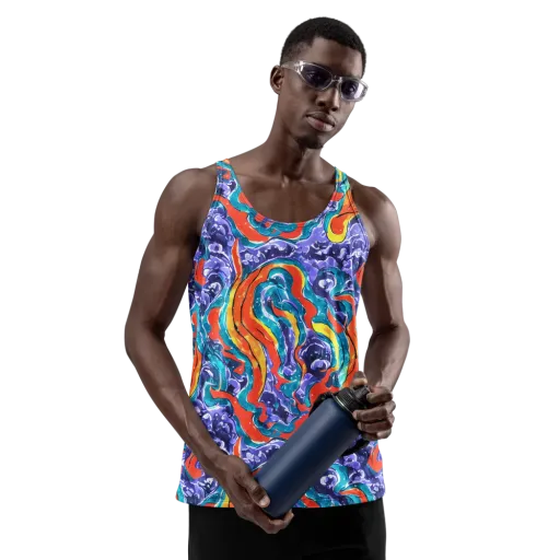 Galactic Waves on a Men's Tank Top