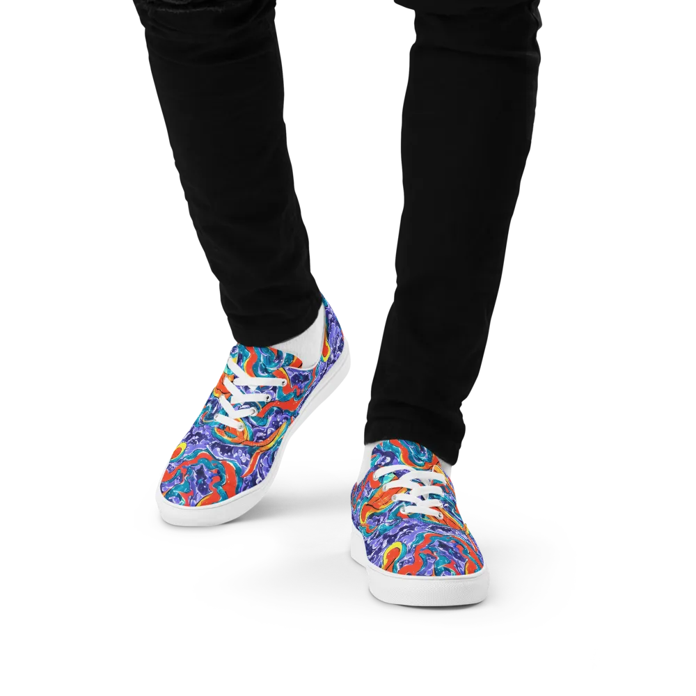 Galactic Waves on Men's Lace-Up Canvas Shoes — Front