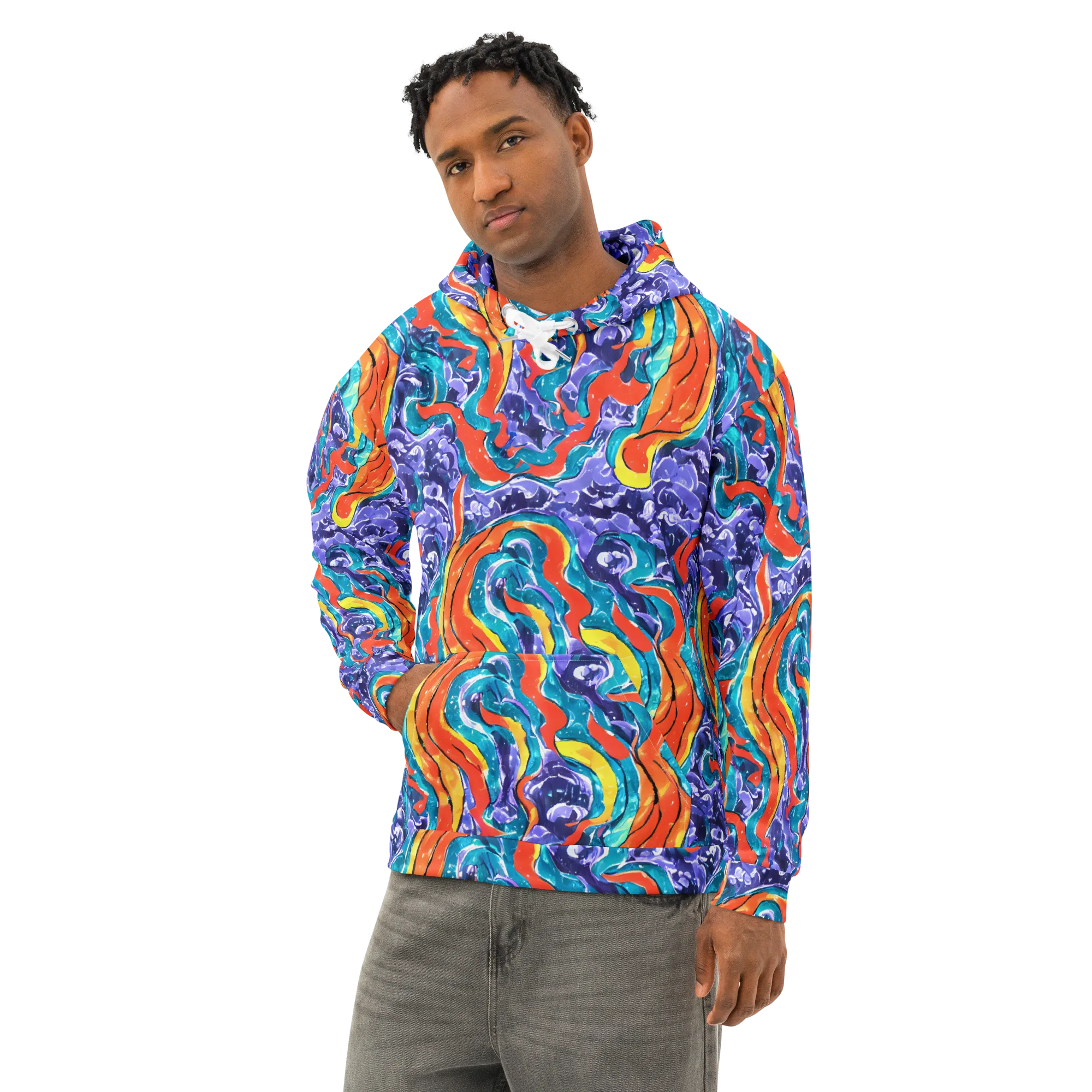 Galactic Waves on Cotton Hoodie — Left Front