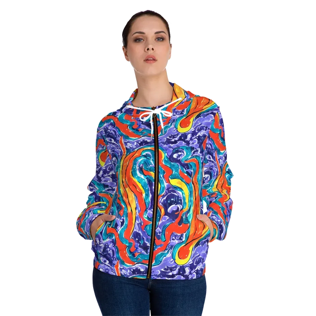 Galactic Waves on Women's Full-Zip Hoodie — Front On Person