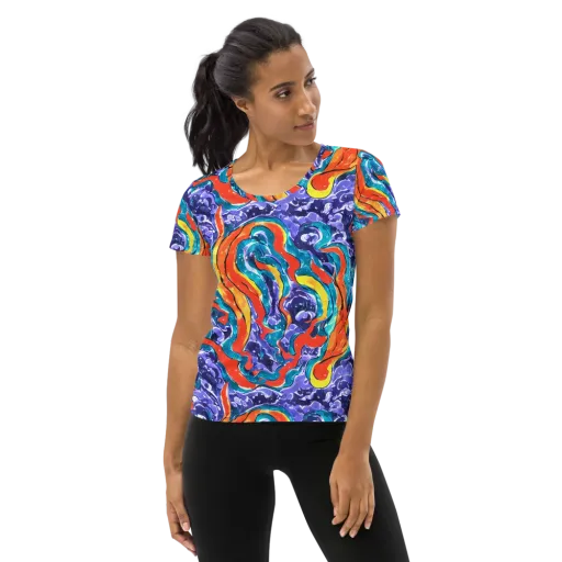 Galactic Waves on a Women's Athletic T-Shirt