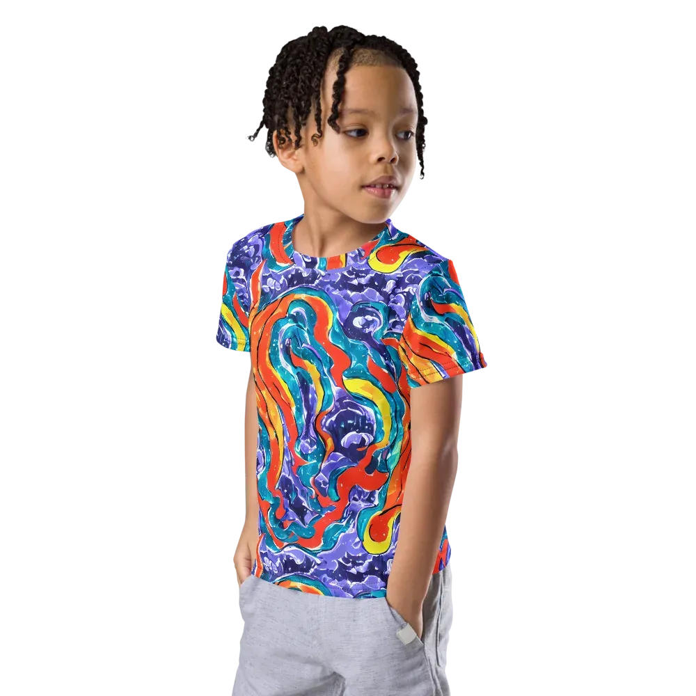 Galactic Waves on Kids Crew Neck T-Shirt — Left Front