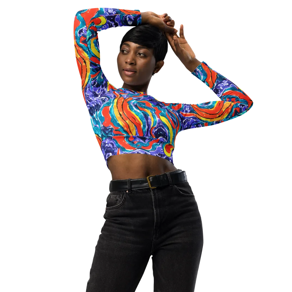 Galactic Waves on Long Sleeve Crop Top — Front