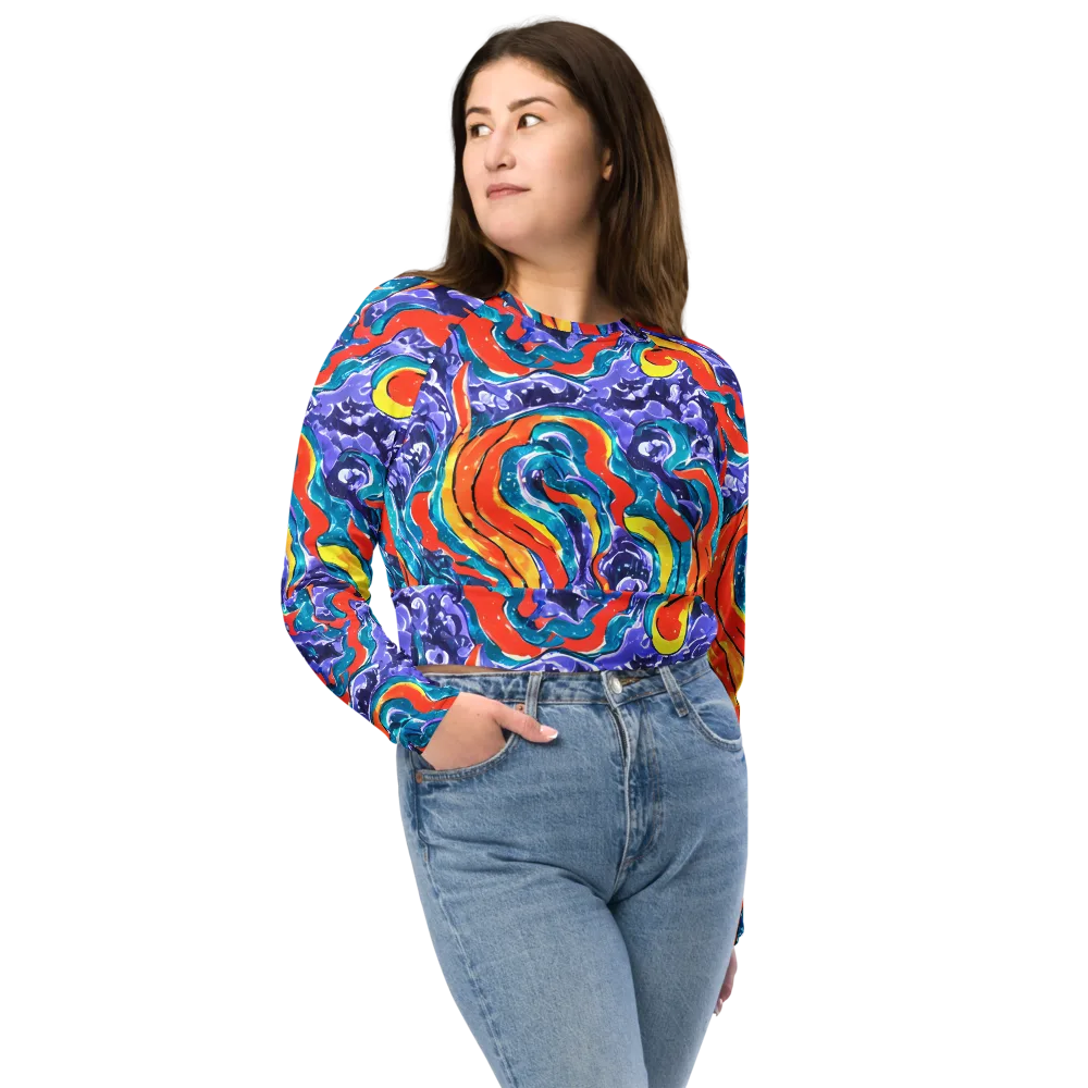 Galactic Waves on Long Sleeve Crop Top — Front
