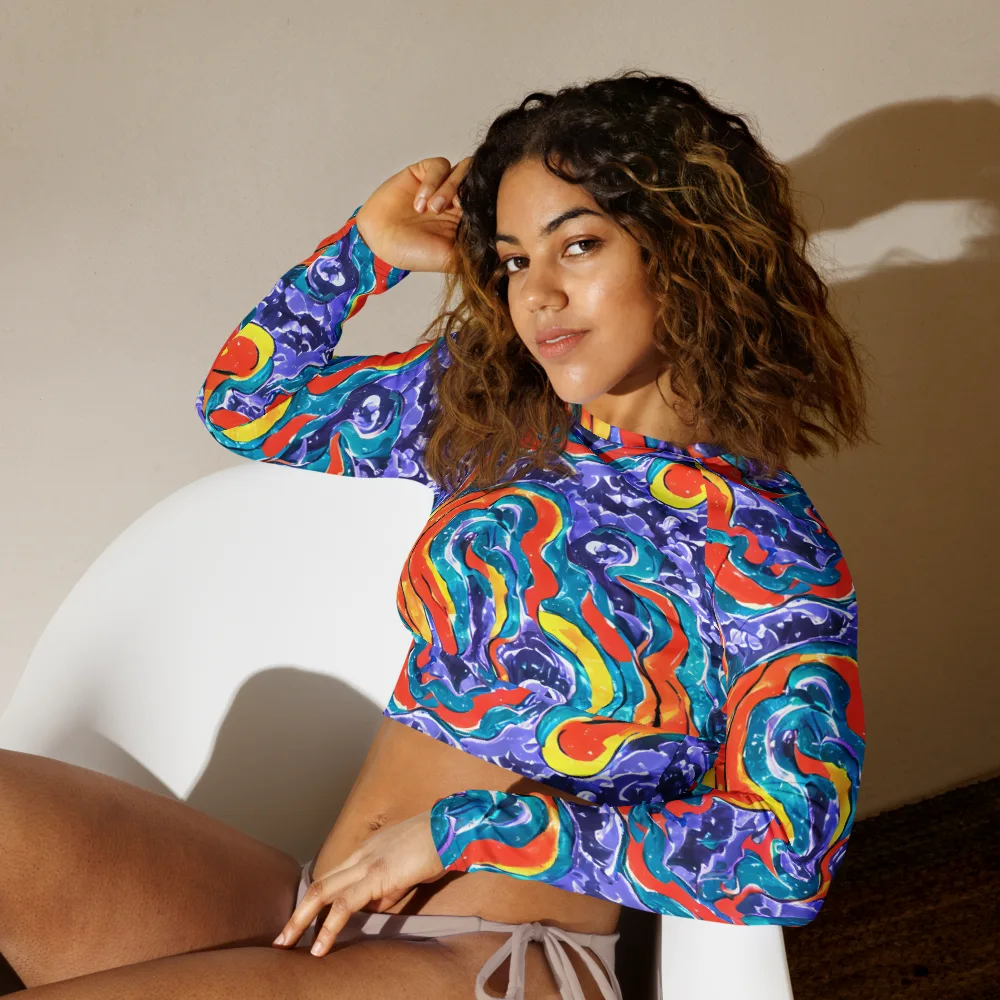 Galactic Waves on Long Sleeve Crop Top — Left Front