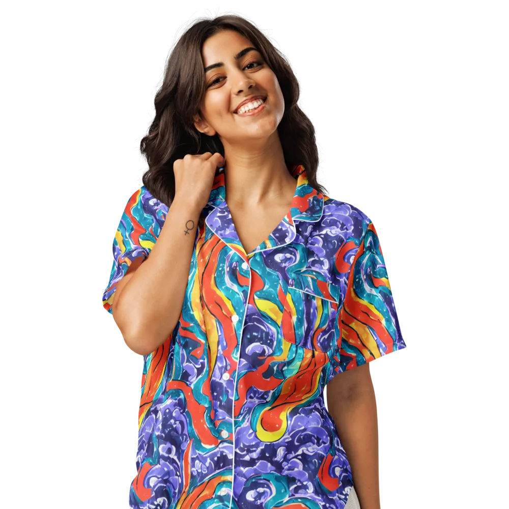 Galactic Waves on Women's Short Sleeve Pajama Top — Front