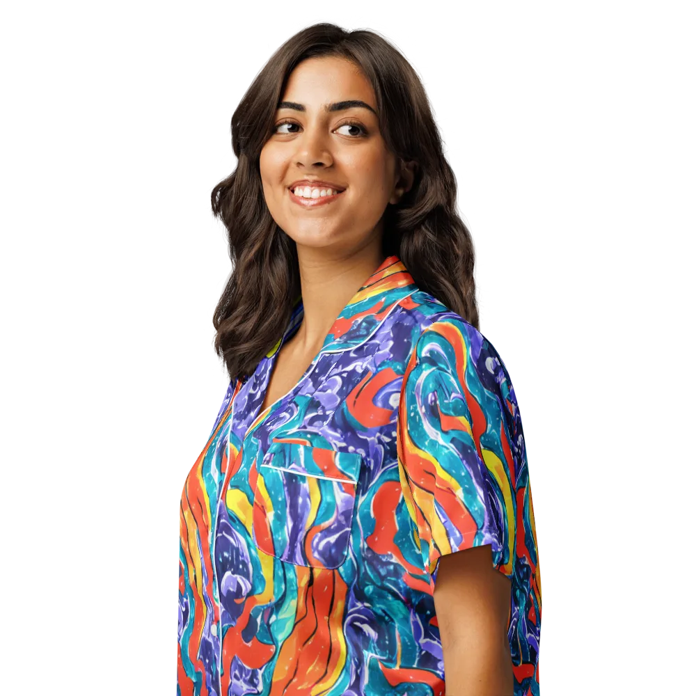 Galactic Waves on Women's Short Sleeve Pajama Top — Left Front