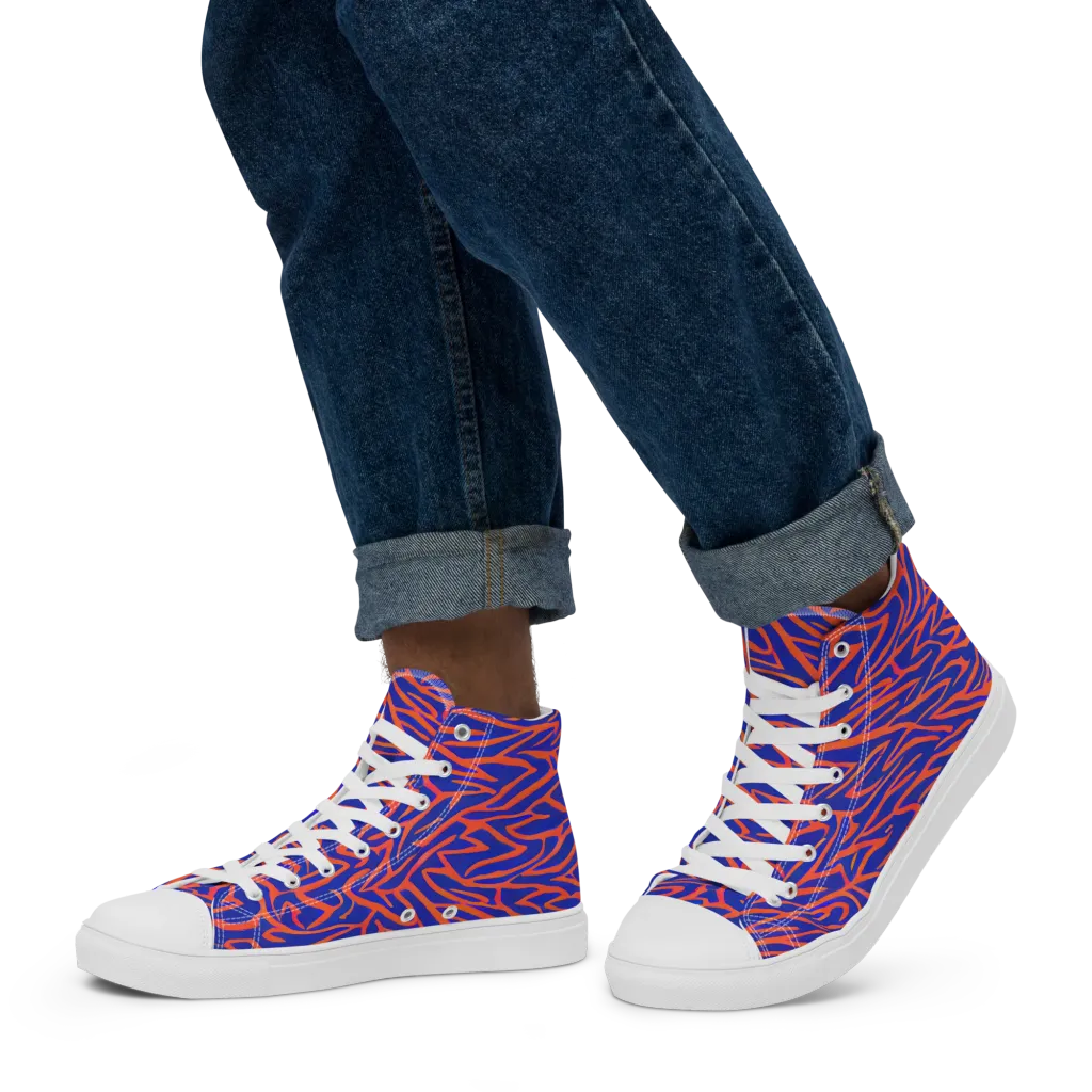 Sapphire Swirl on Men's High Top Canvas Shoes — Left