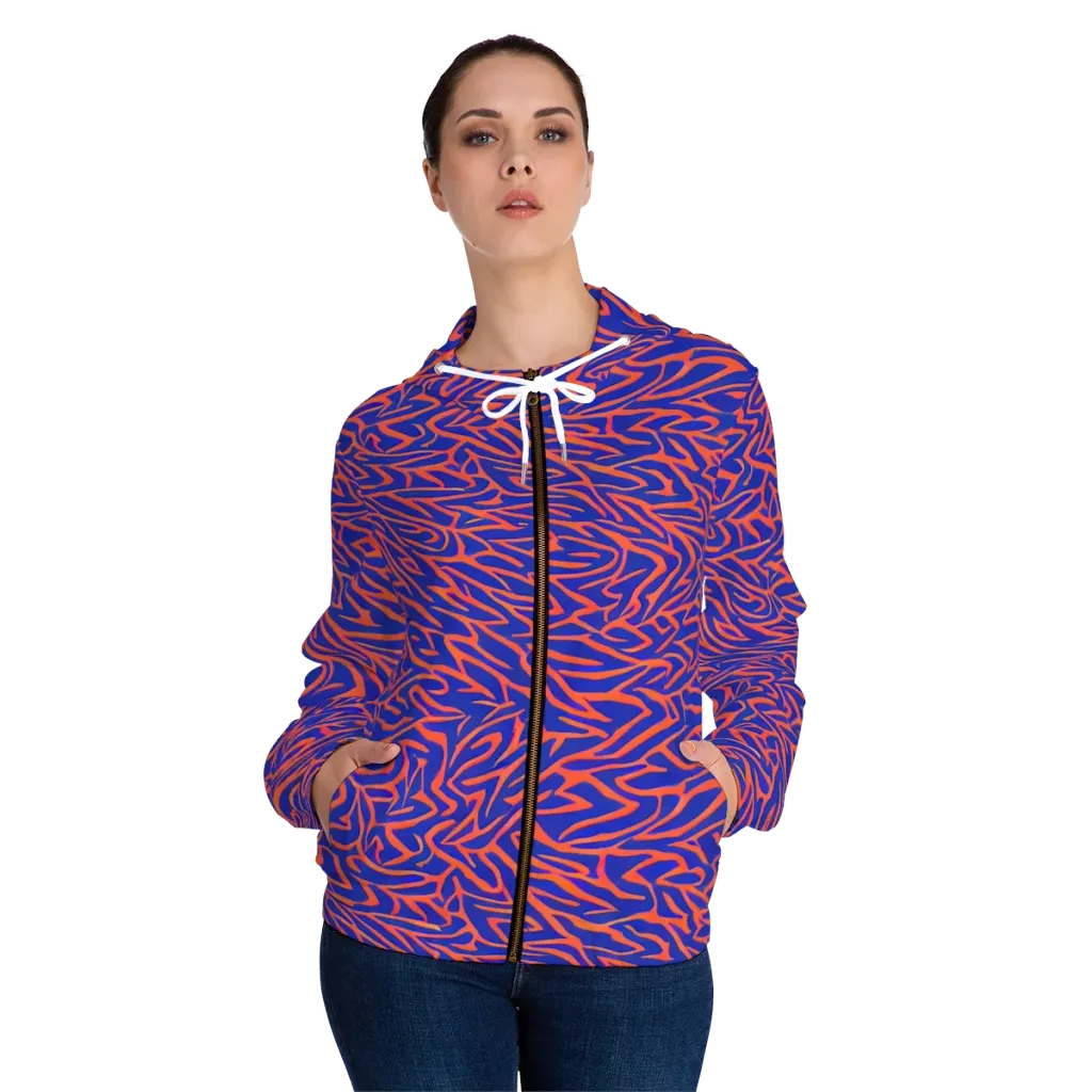 Sapphire Swirl on Women's Full-Zip Hoodie — Front On Person