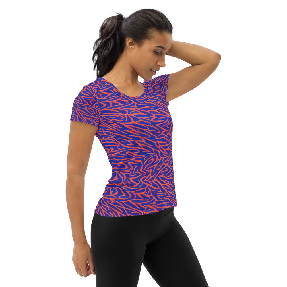 Sapphire Swirl on Women's Athletic T-Shirt — Right