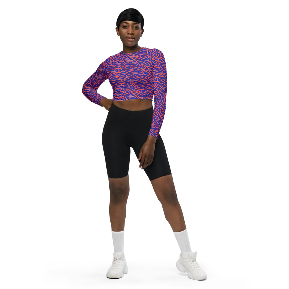 Sapphire Swirl on Long Sleeve Crop Top — Front