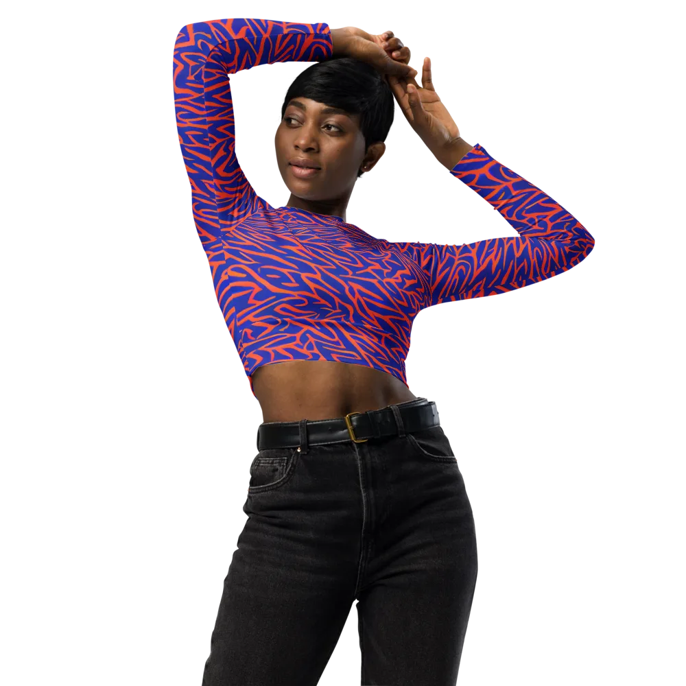 Sapphire Swirl on Long Sleeve Crop Top — Front