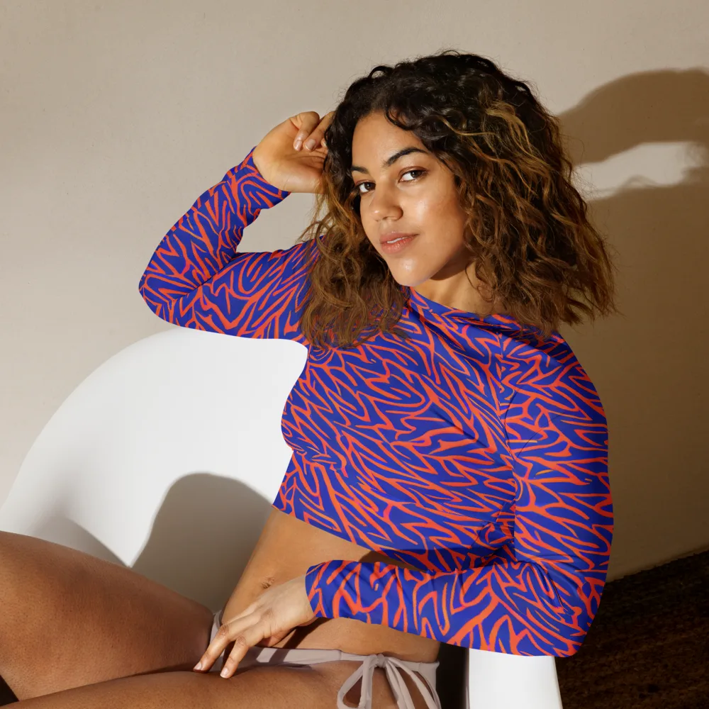 Sapphire Swirl on Long Sleeve Crop Top — Left Front