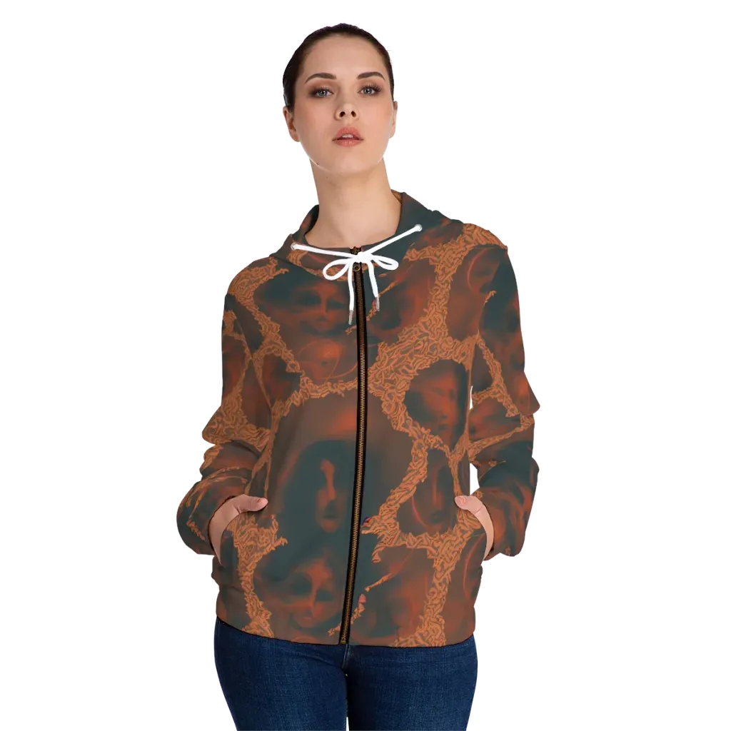 Chimeric Visage on Women's Full-Zip Hoodie — Front On Person
