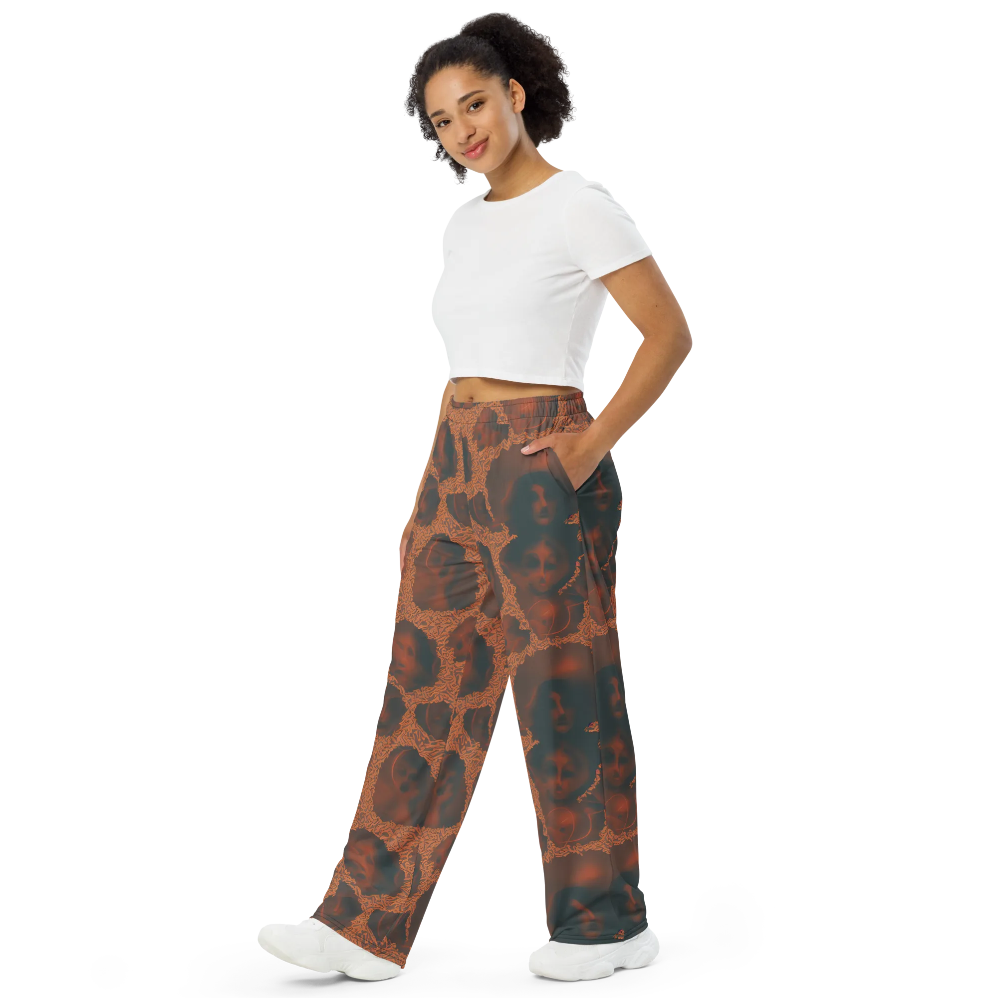 Chimeric Visage on Wide-Leg Pants — Left Front