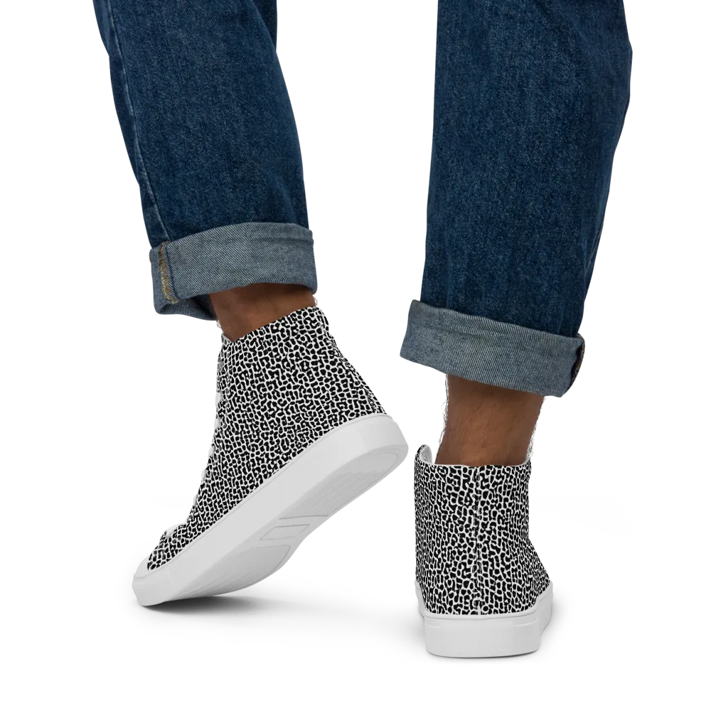 Ink Mosaic on Men's High Top Canvas Shoes — Back
