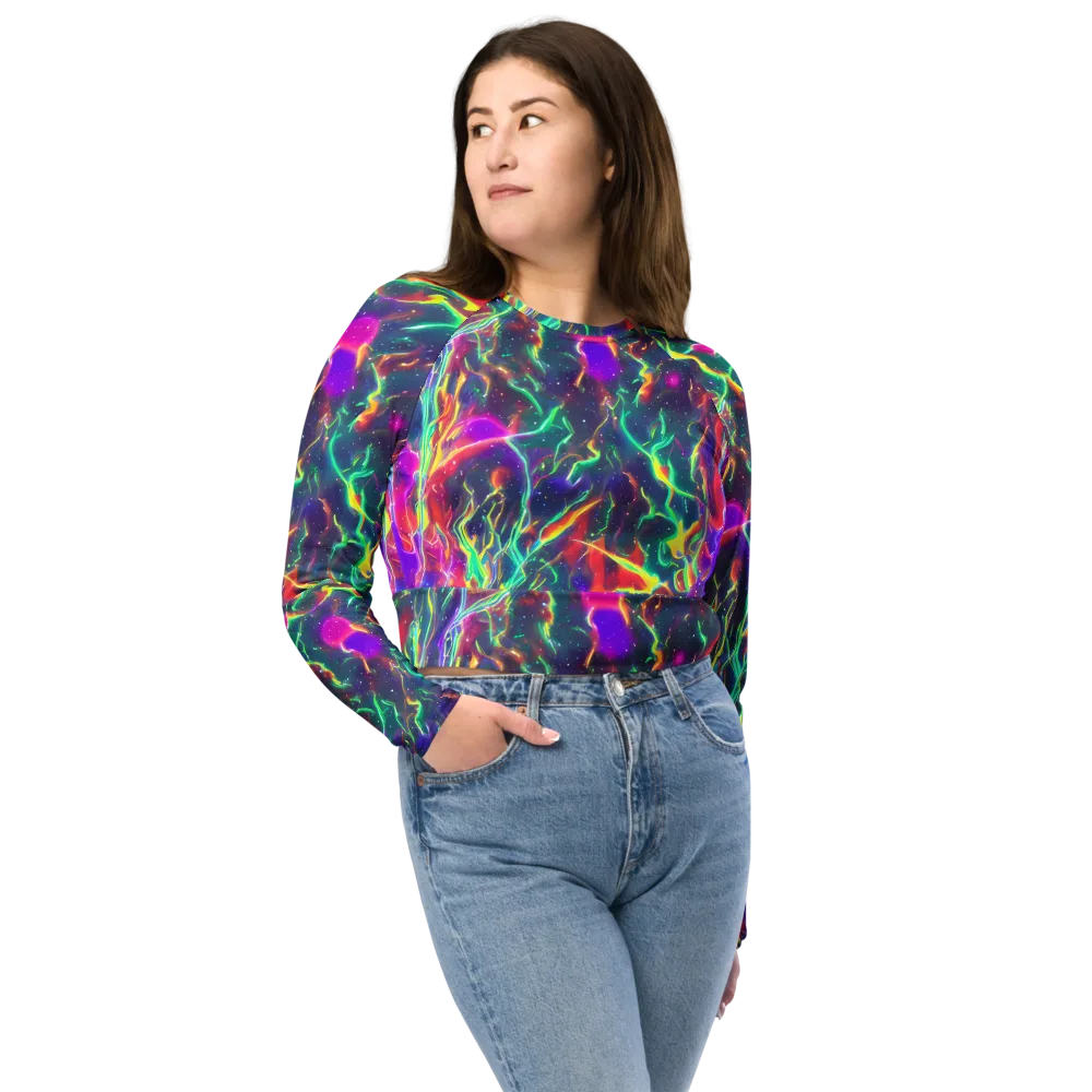 Twin Pines on Long Sleeve Crop Top — Front