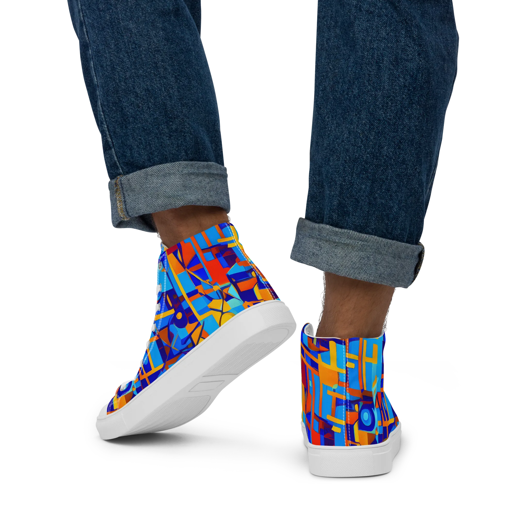 Radiant Labyrinth on Men's High Top Canvas Shoes — Back