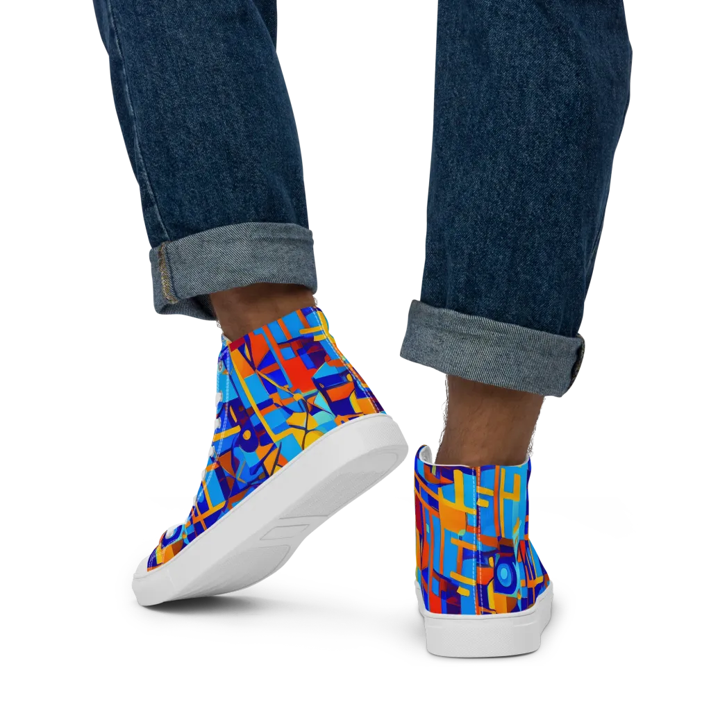 Radiant Labyrinth on Men's High Top Canvas Shoes — Back