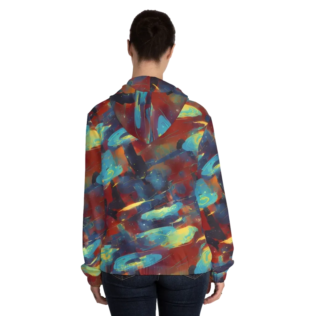 Journey Through Infinity on Women's Full-Zip Hoodie — Back On Person