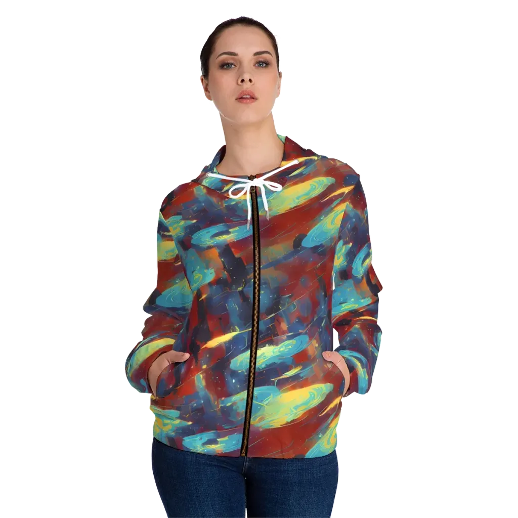Journey Through Infinity on Women's Full-Zip Hoodie — Front On Person