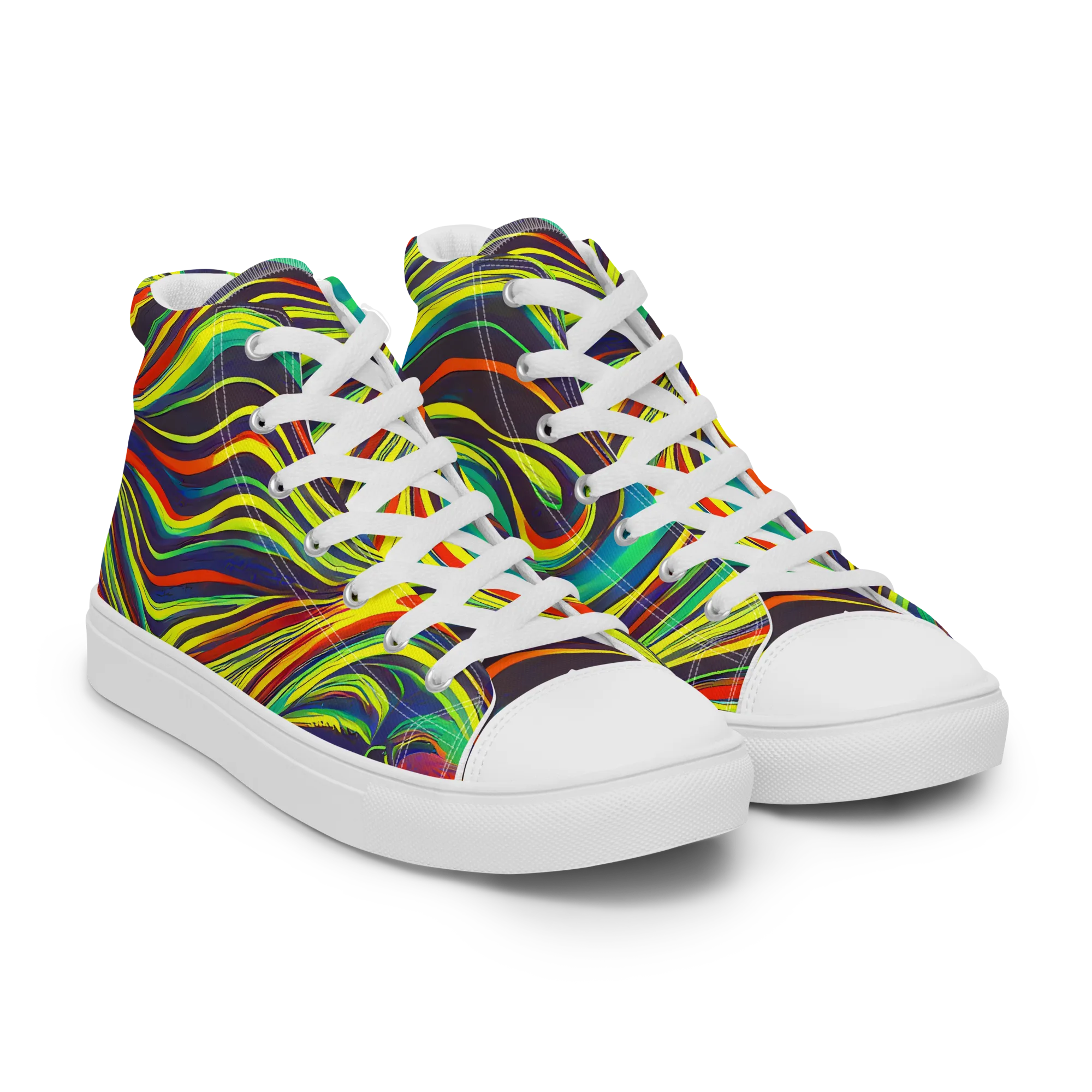 Voltage Veil on Men's High Top Canvas Shoes — Right Front