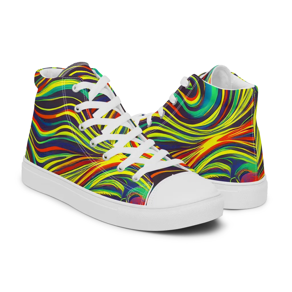 Voltage Veil on Men's High Top Canvas Shoes — Right