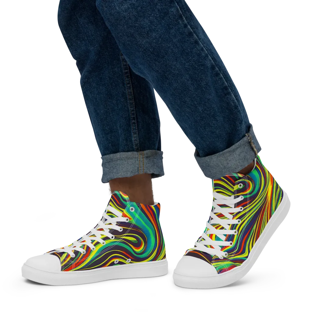 Voltage Veil on Men's High Top Canvas Shoes — Left