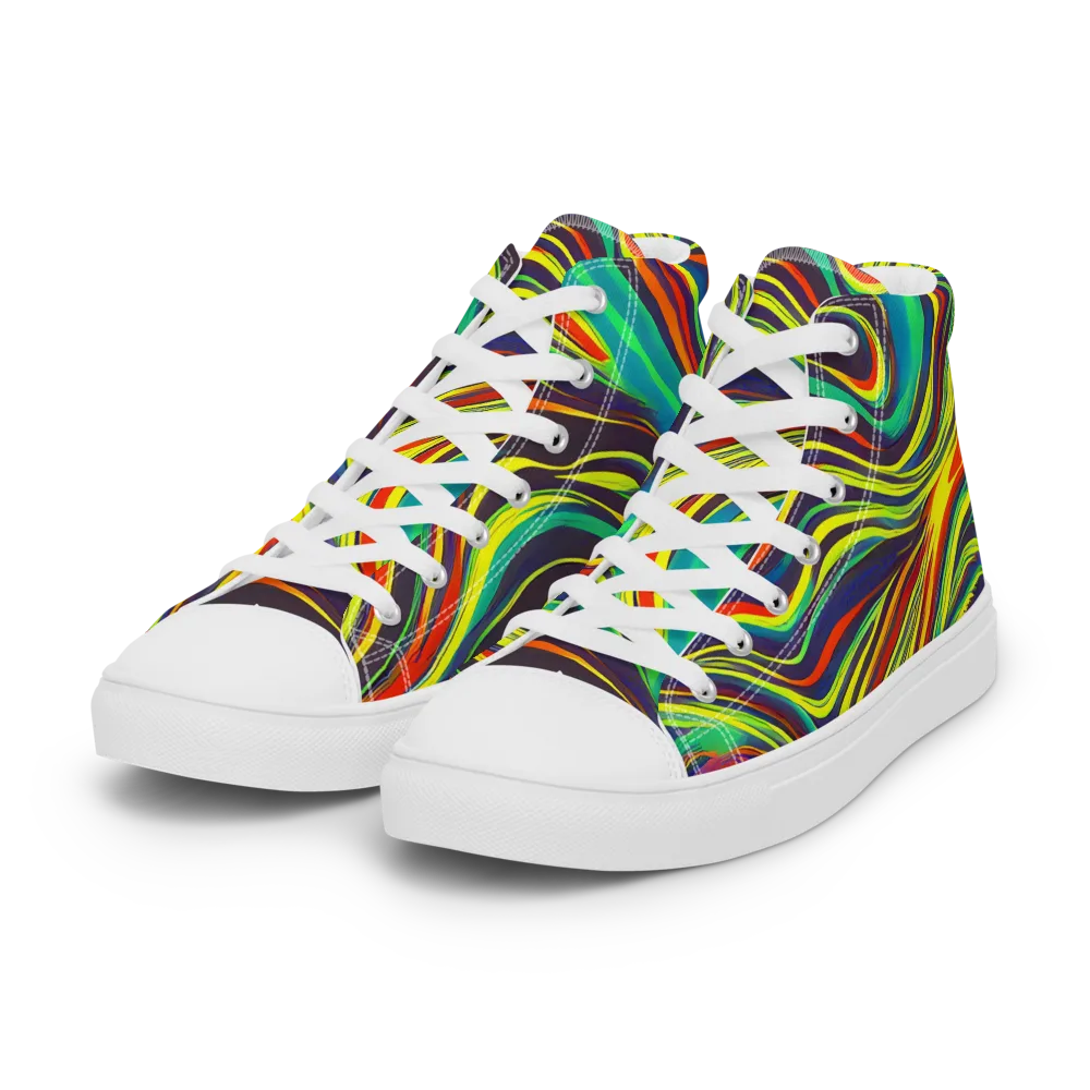 Voltage Veil on Women's High Top Canvas Shoes — Left Front
