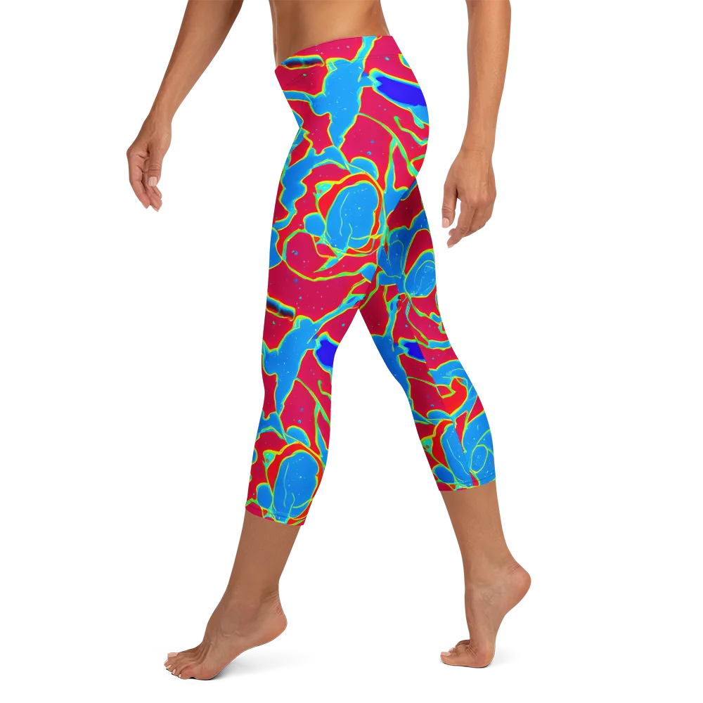 Electric Bloom on Capri Leggings — Left