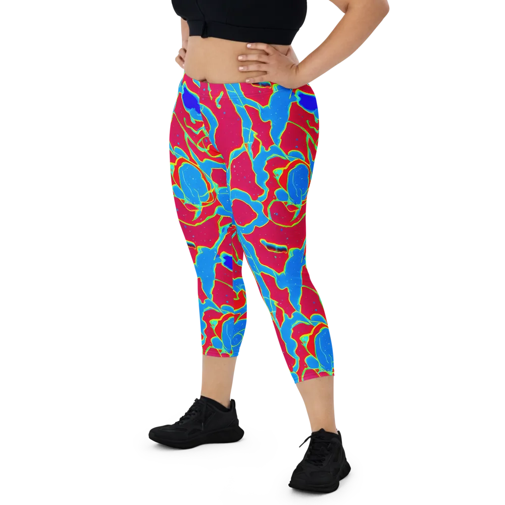 Electric Bloom on Capri Leggings — Front