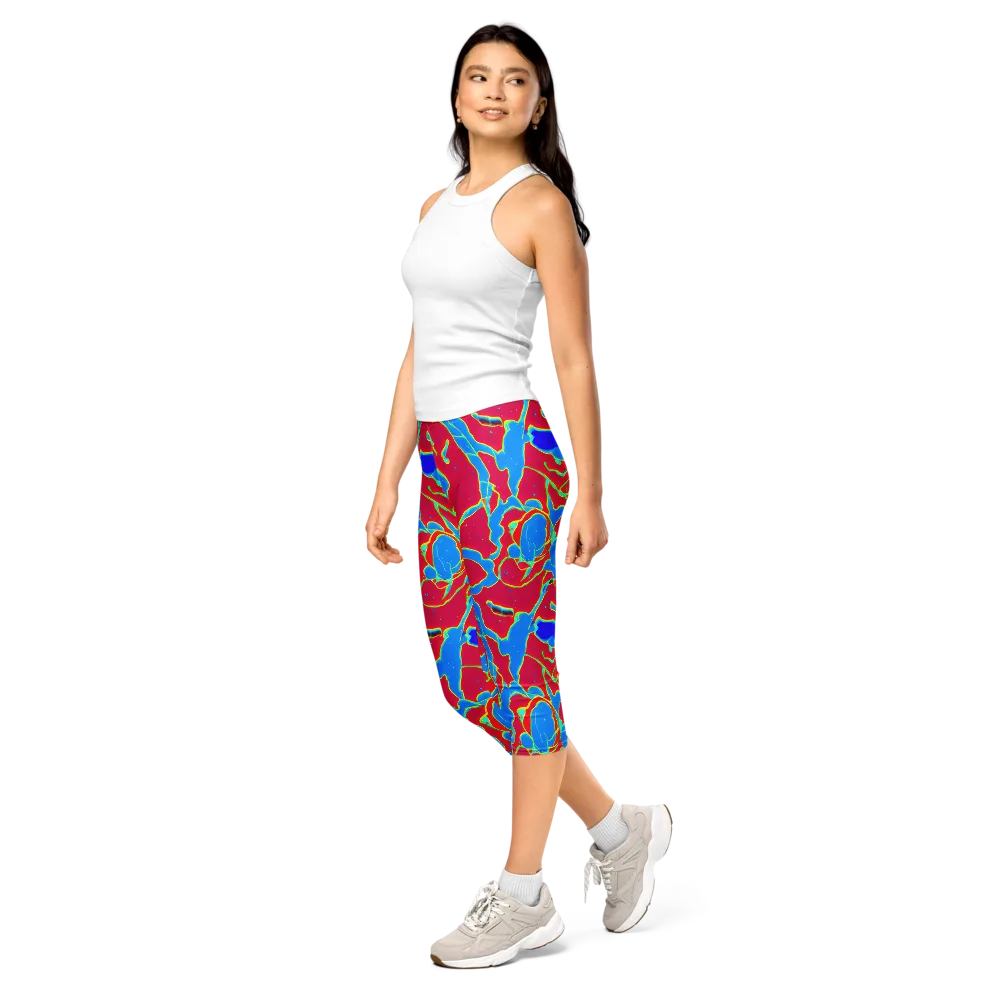 Electric Bloom on Capri Leggings — Left Front