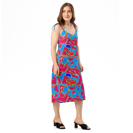Electric Bloom on a Slip Dress