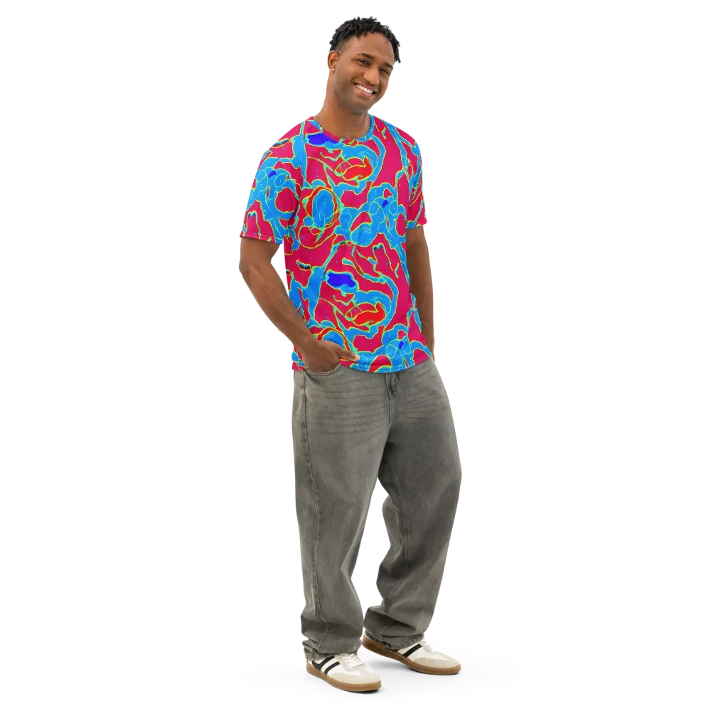 Electric Bloom on Men's Cotton Crew Neck T-Shirt — Right Front