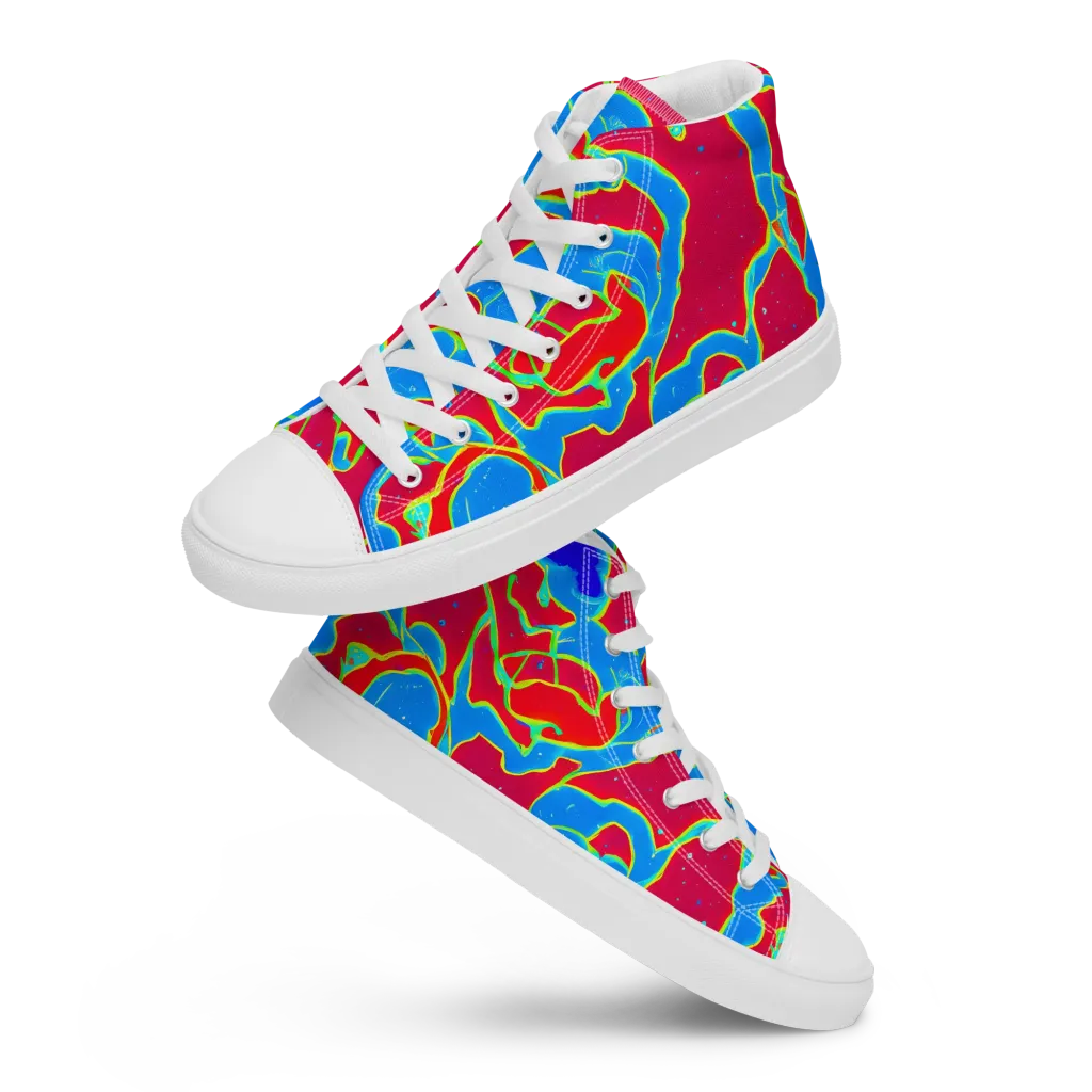 Electric Bloom on Men's High Top Canvas Shoes — Front