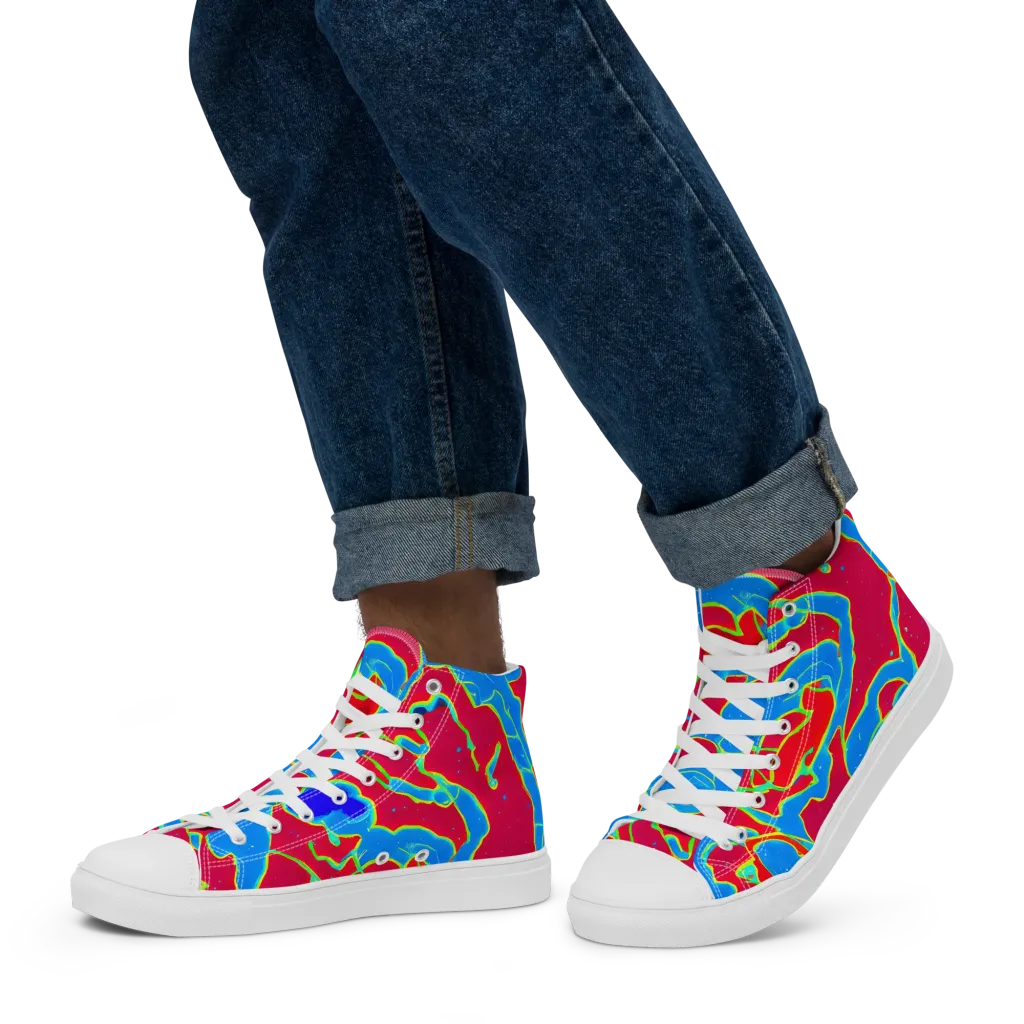 Electric Bloom on Men's High Top Canvas Shoes — Left