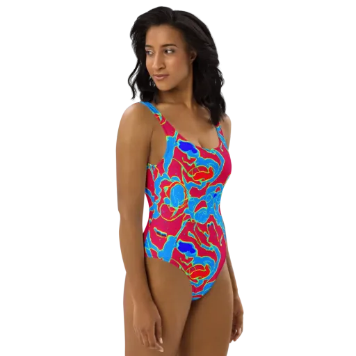 Electric Bloom on a One-Piece Swimsuit