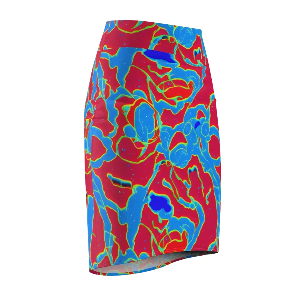 Electric Bloom on Pencil Skirt — Front Side