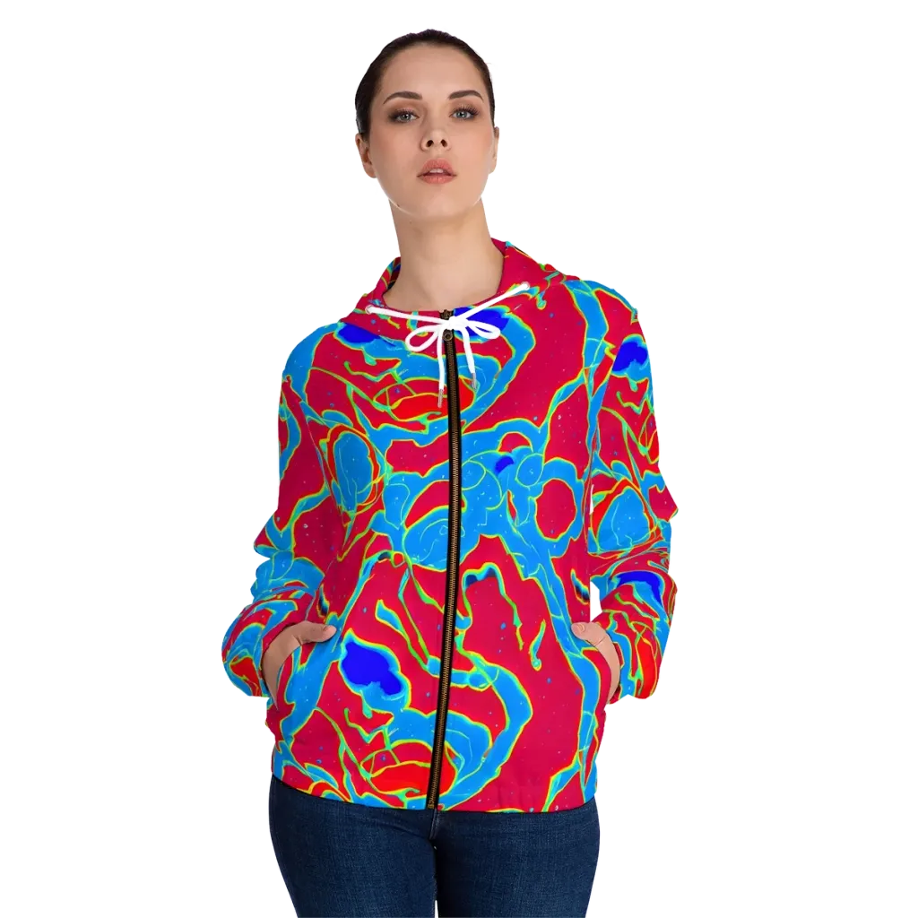 Electric Bloom on Women's Full-Zip Hoodie — Front On Person