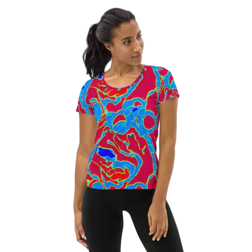 Electric Bloom on a Women's Athletic T-Shirt