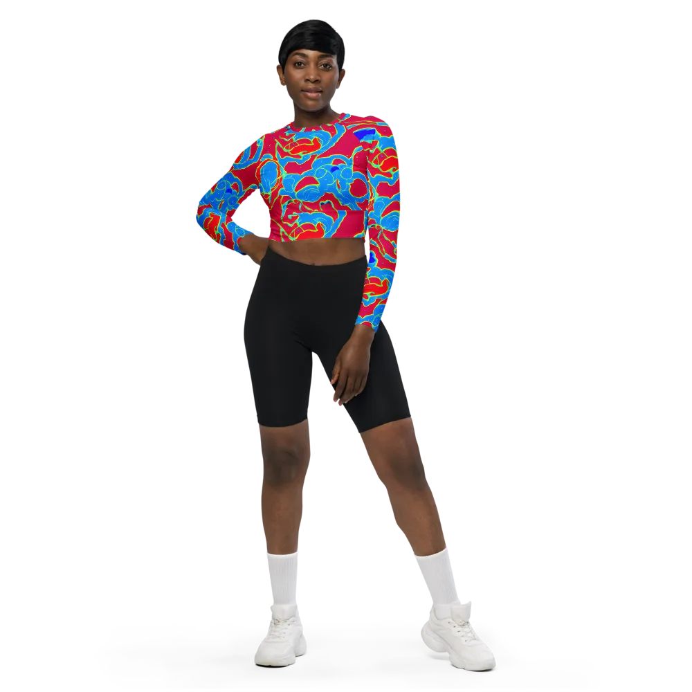 Electric Bloom on Long Sleeve Crop Top — Front