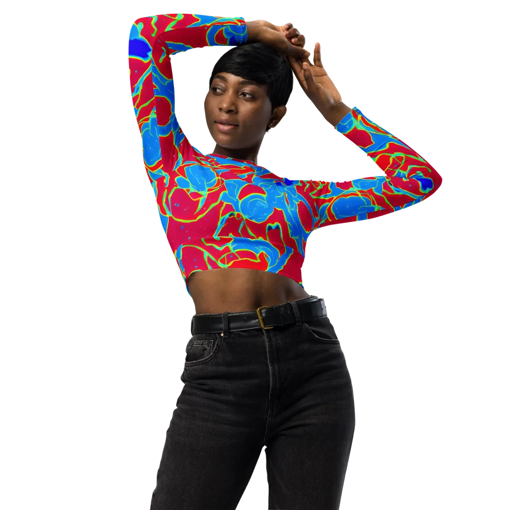 Electric Bloom on Long Sleeve Crop Top — Front