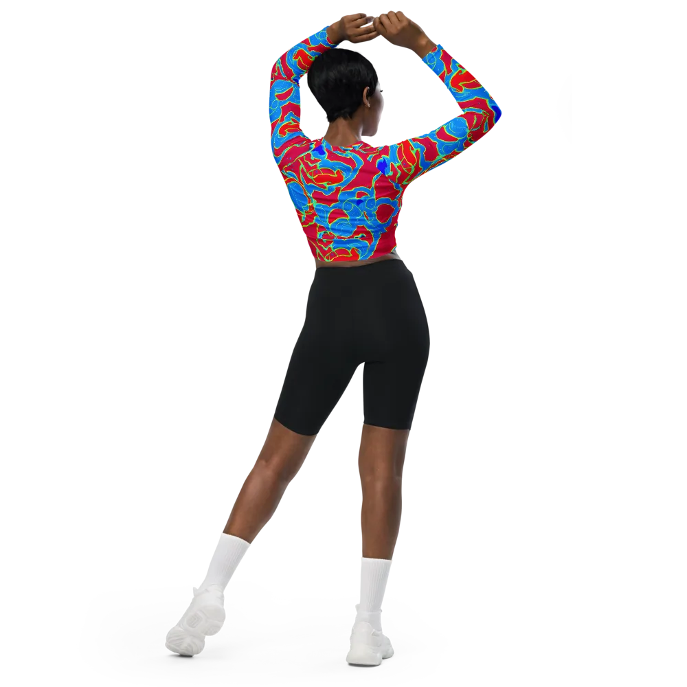 Electric Bloom on Long Sleeve Crop Top — Back