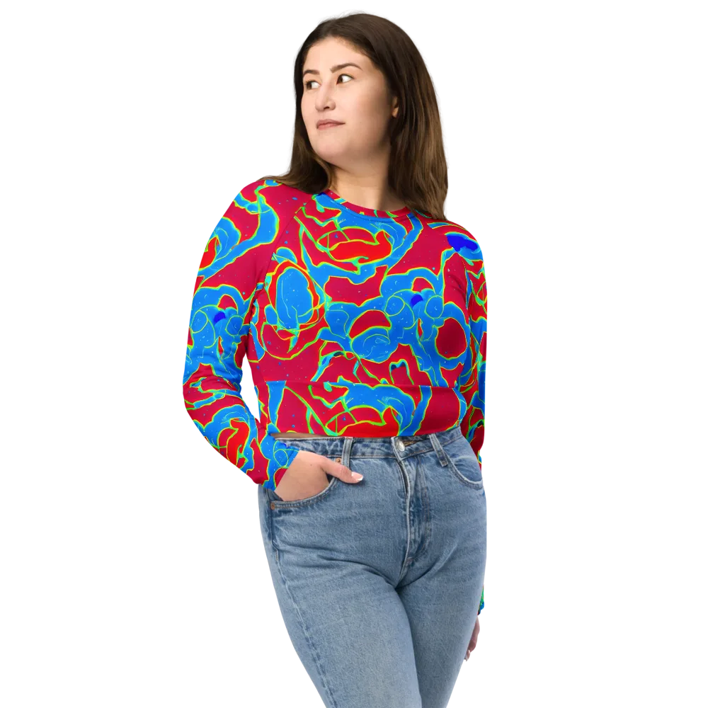 Electric Bloom on Long Sleeve Crop Top — Front
