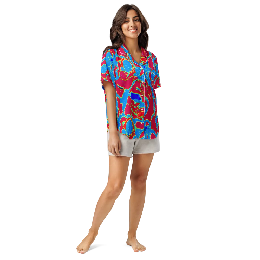 Electric Bloom on Women's Short Sleeve Pajama Top — Front