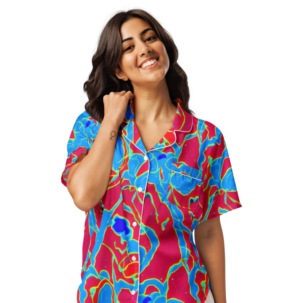 Electric Bloom on Women's Short Sleeve Pajama Top — Front